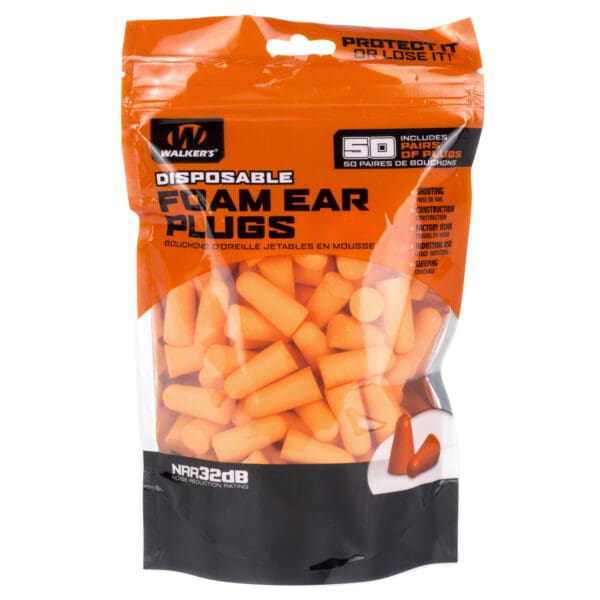 Walker's Foam Ear Plugs 50-Pack for Noise Reduction and Hearing Protection