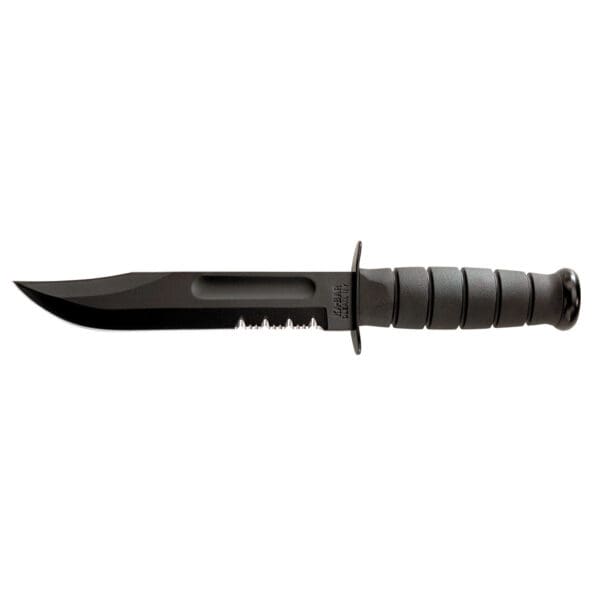 7" K-Bar Fighting Knife with Sheath - Black Sererrated Blade