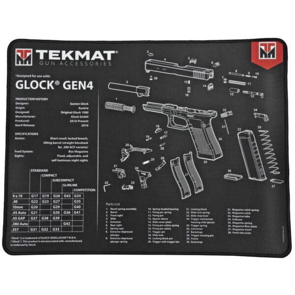 TEKMAT Ultra Pistol Mat for Glock Gen4 - Protective Gun Maintenance Pad