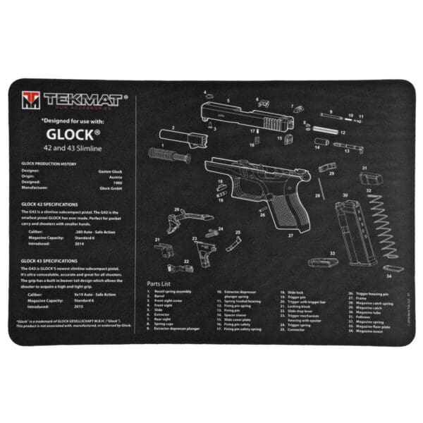 TEKMAT Pistol Mat for Glock 42/43 - Black