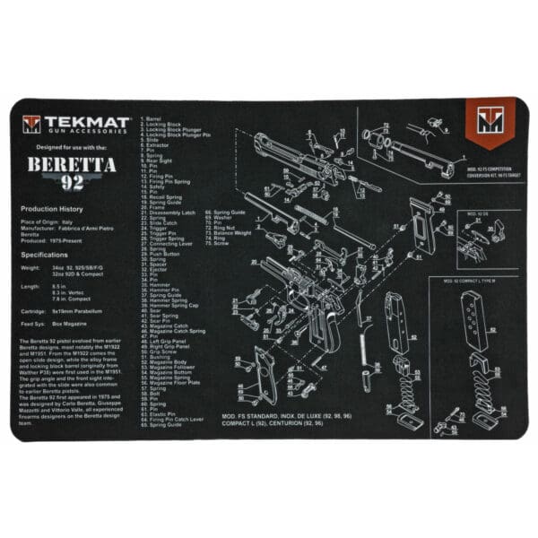 TEKMAT Pistol Mat for Beretta 92 - Black