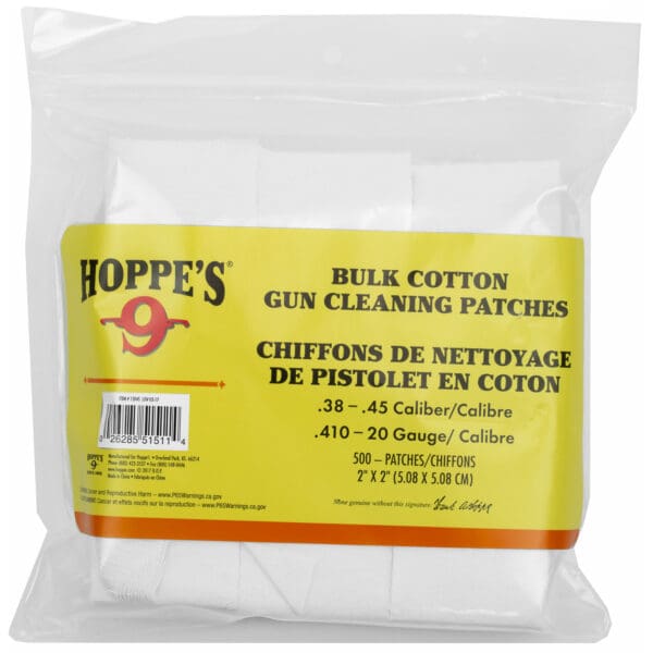 Hoppe's Cleaning Patch 38-45 Caliber 500 Pack - Gun Maintenance Essentials