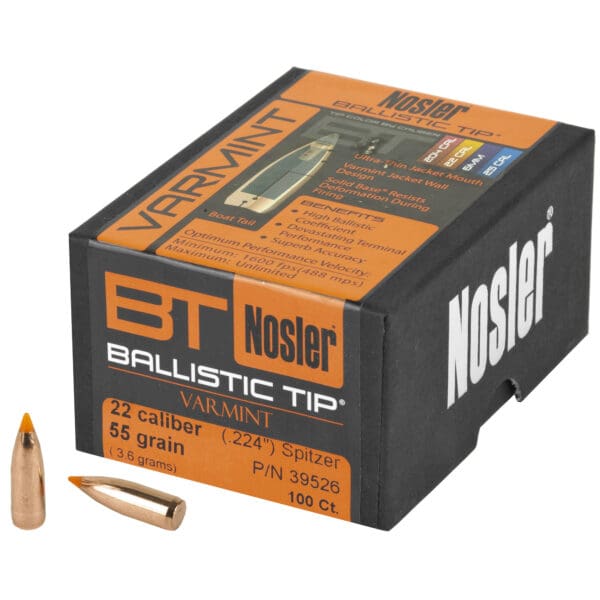 Nosler 22 Caliber 55gr 100ct Bullets - Premium Quality Ammo Components