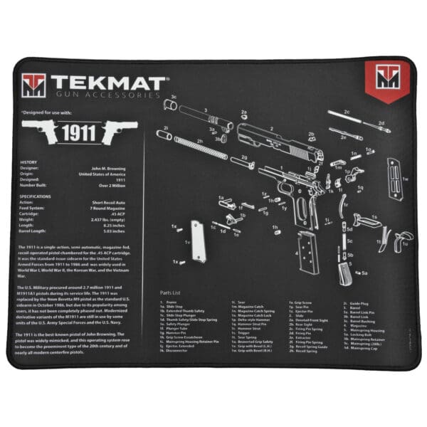 TEKMAT Ultra Pistol Mat for 1911, Black - Protective Gun Cleaning Mat